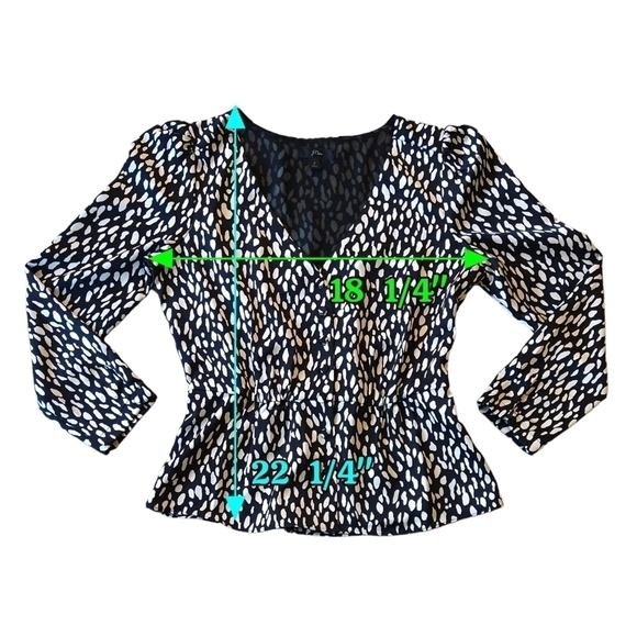 J. Crew Long-sleeve Peplum Top Printed Satin-Crepe Black White Abstract K4111 - Picture 3 of 10